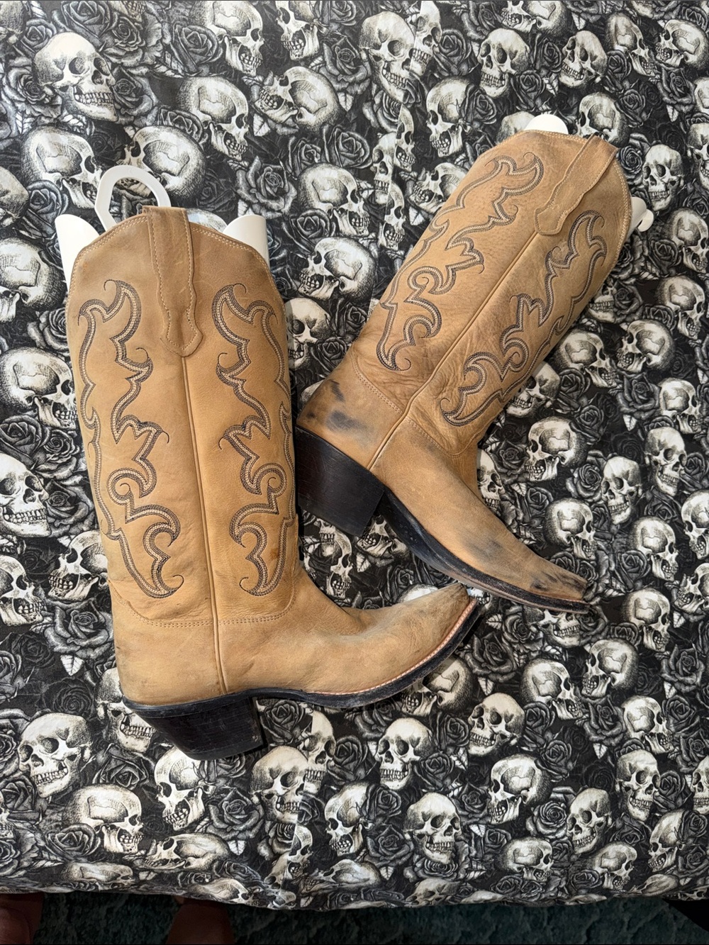 Nocona Tan Leather handmade Western Cowboy Boots with Embroidery 8 B